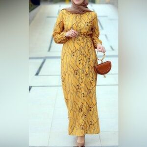 Annah Hariri Modest Long Sleeve Golden Yellow Maxi Dress Size 16 NWT NO SLITS